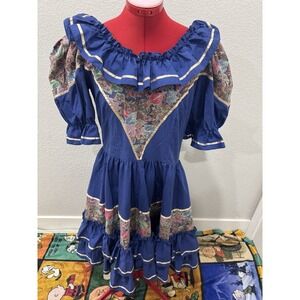 vintage Call it Fancy Blue Floral Prairie squaredance Dance Ruffle dress